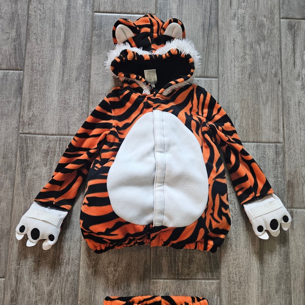 Old Navy Tiger Costume Kids 4T/5T Orange Black Striped Hooded Fleece Halloween - Picture 2 of 16
